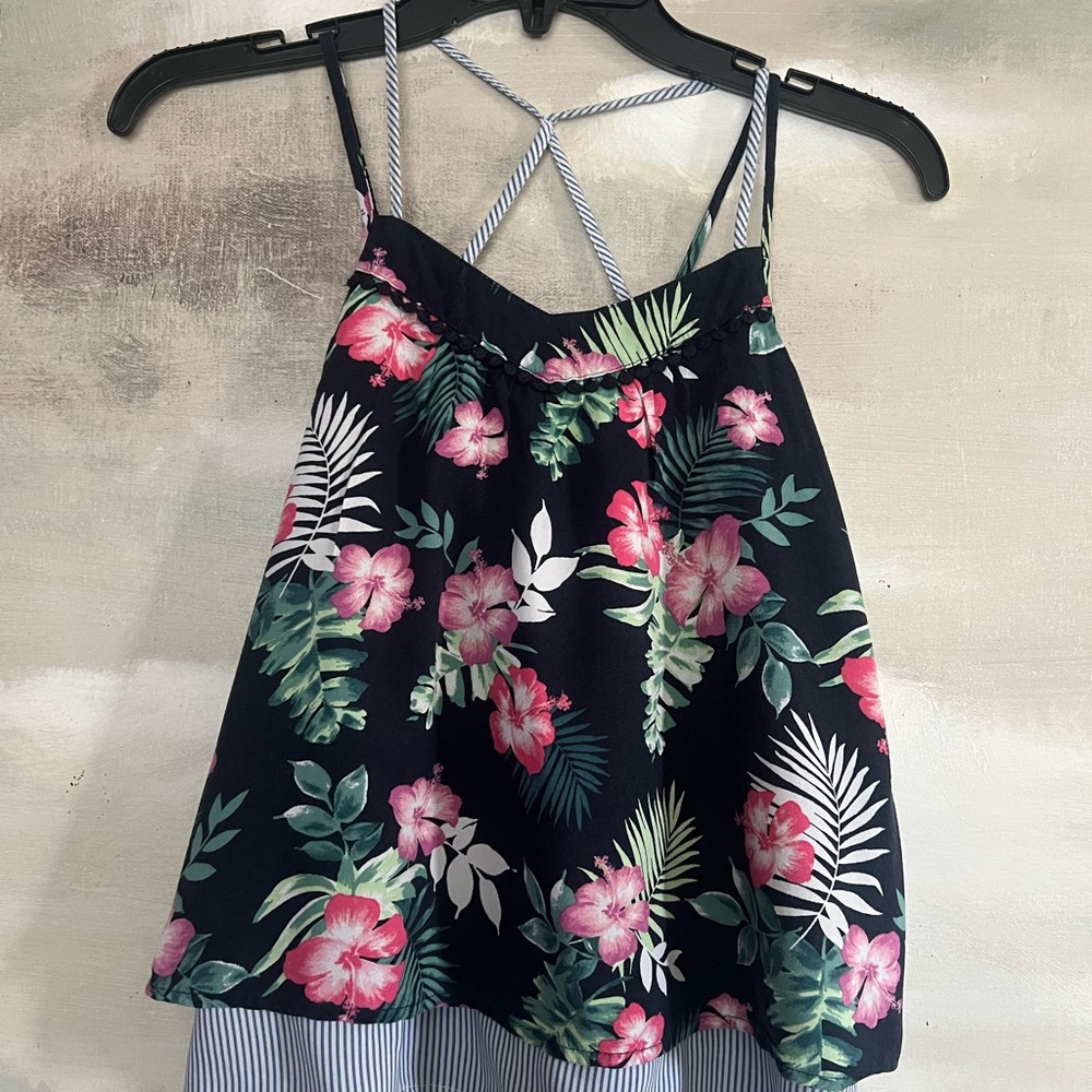 abercrombie kids Floral Navy Pink Tropical Tank
